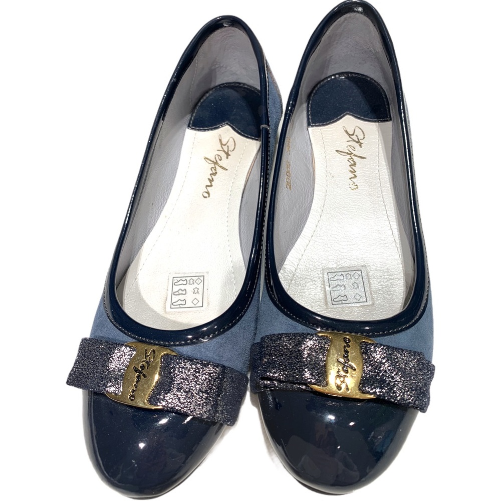 Stefano Navy Blue Suede/Patent Leather Flats